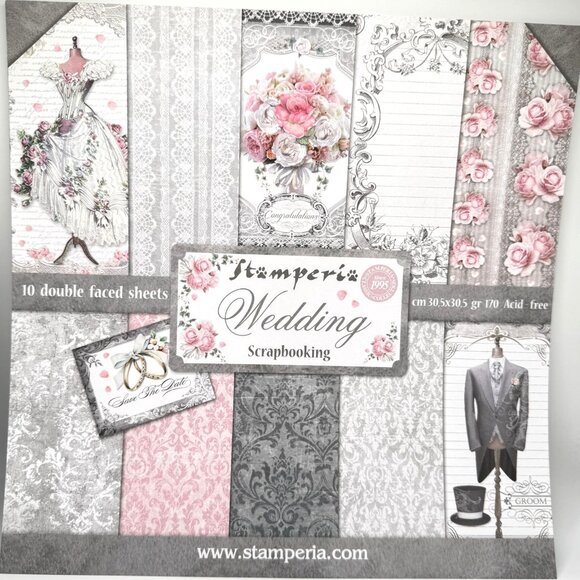 Stamperia Wedding Scrapbooking Pad 10 Double-Faced Sheets 12 x 12 Acid-Free NEW - Picture 1 of 16